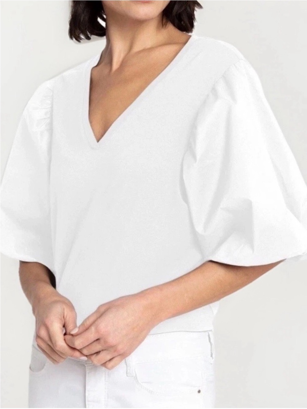 Hinson Wu Kaitlyn Bubble V-Neck Puff Sleeve Top NWT XS